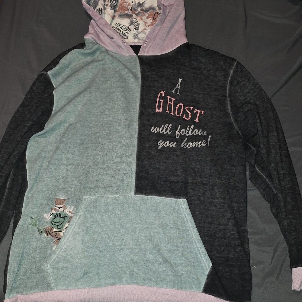 Disney Haunted Mansion Hitchhiking Ghost Theme Patchwork Color Hoodie Size L